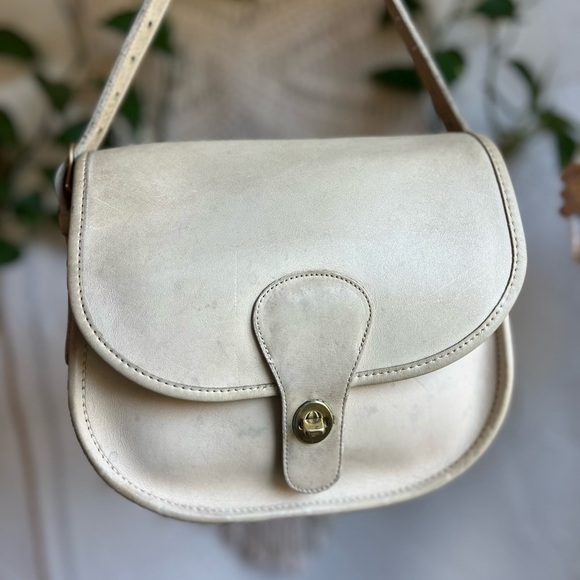 Vintage Coach Saddlery Bag – Bone Leather Crossbody Made in NYC Style 0714 Purse